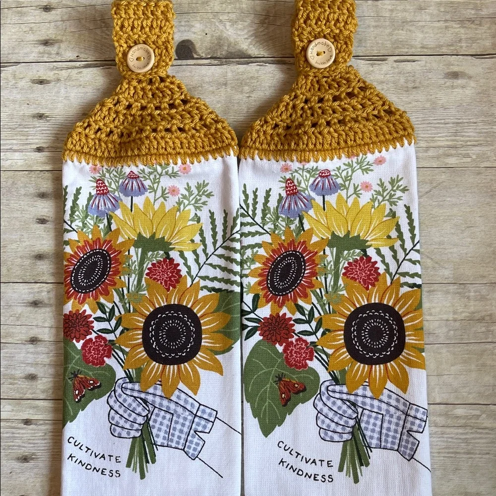 Sunflower Hanging HandTowels Set of 2 Dark Yellow Top Cultivate Kindness